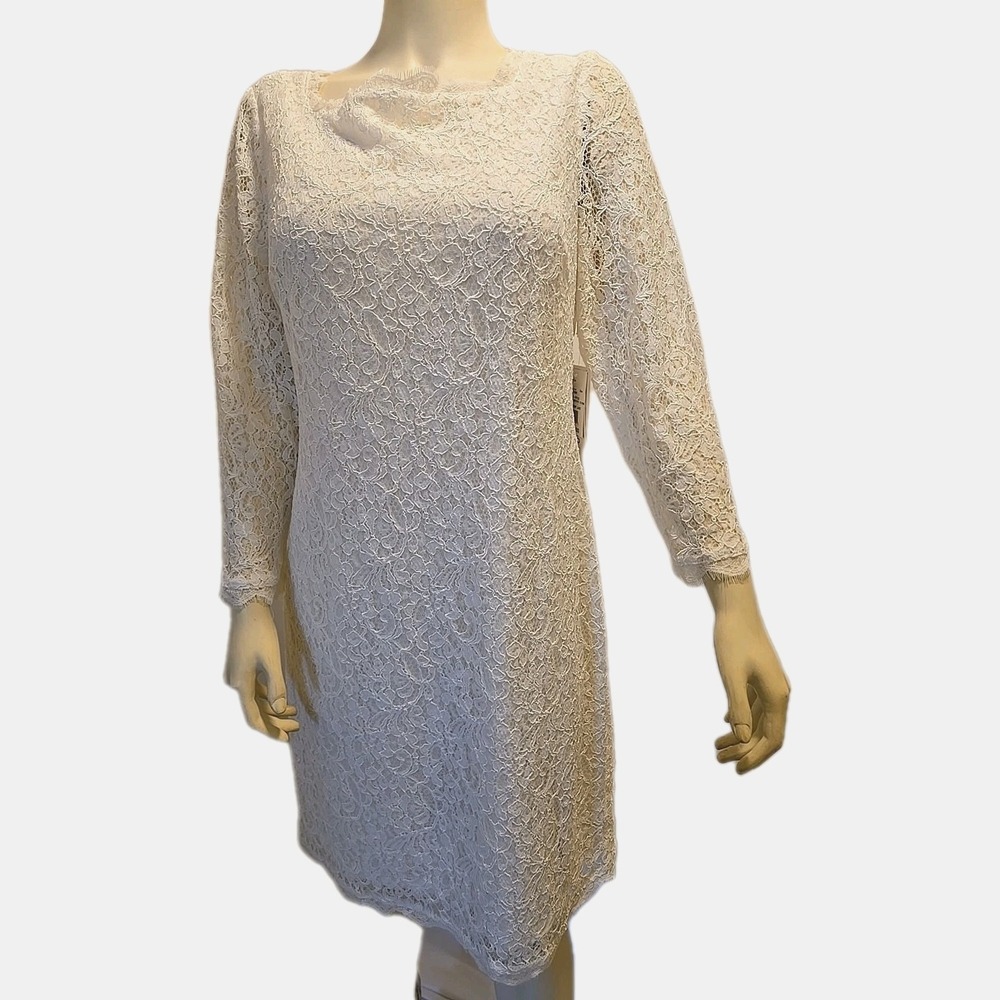 DB Studio Short Ivory‎ Wedding Dress NWT 18 Lace Bodice Sheer Slv David's Bridal